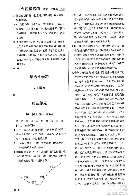 浙江人民出版社2024年春课时特训七年级语文下册人教版答案