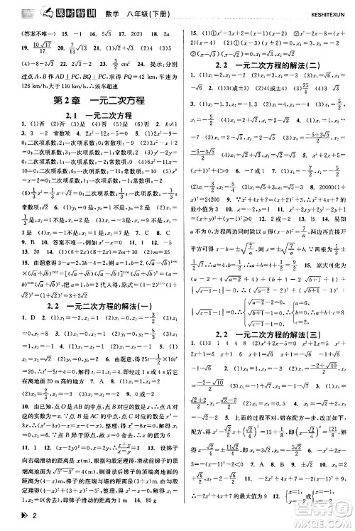 浙江人民出版社2024年春课时特训八年级数学下册浙教版答案