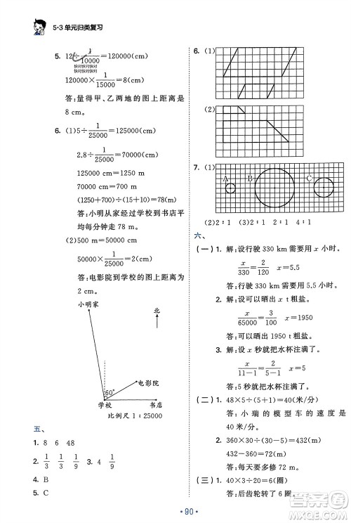 首都师范大学出版社2024年春53单元归类复习六年级数学下册人教版参考答案