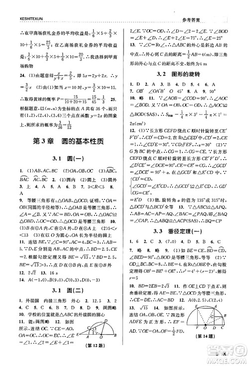 浙江人民出版社2024年春课时特训九年级数学全一册浙教版答案