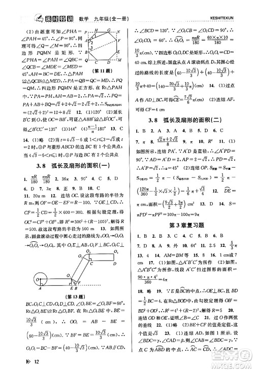 浙江人民出版社2024年春课时特训九年级数学全一册浙教版答案