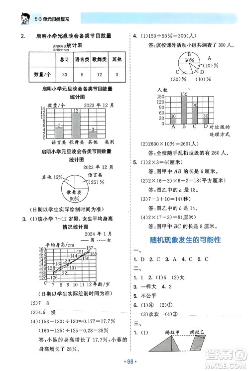 首都师范大学出版社2024年春53单元归类复习六年级数学下册苏教版参考答案