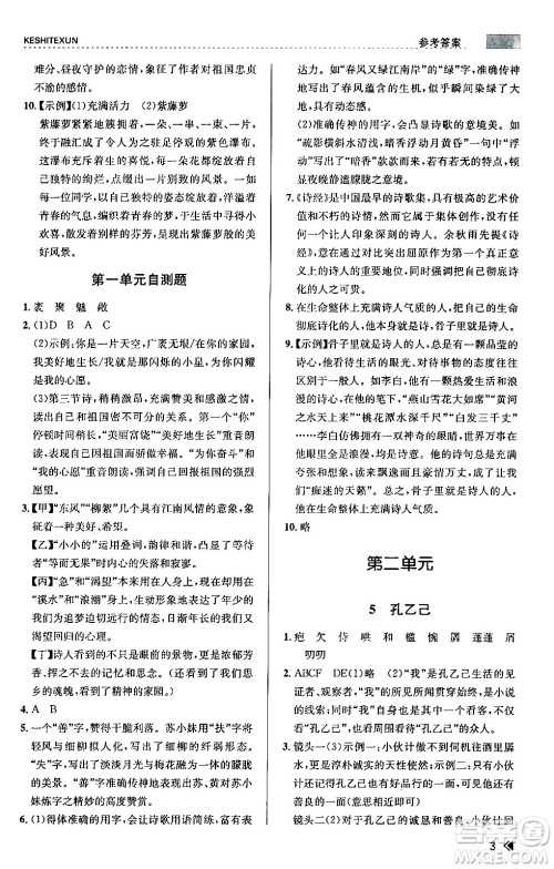 浙江人民出版社2024年春课时特训九年级语文下册人教版答案 浙江人民出版社2024年春课时特训九年级语文下册人教版答案
