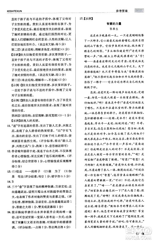 浙江人民出版社2024年春课时特训九年级语文下册人教版答案