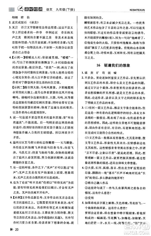浙江人民出版社2024年春课时特训九年级语文下册人教版答案 浙江人民出版社2024年春课时特训九年级语文下册人教版答案