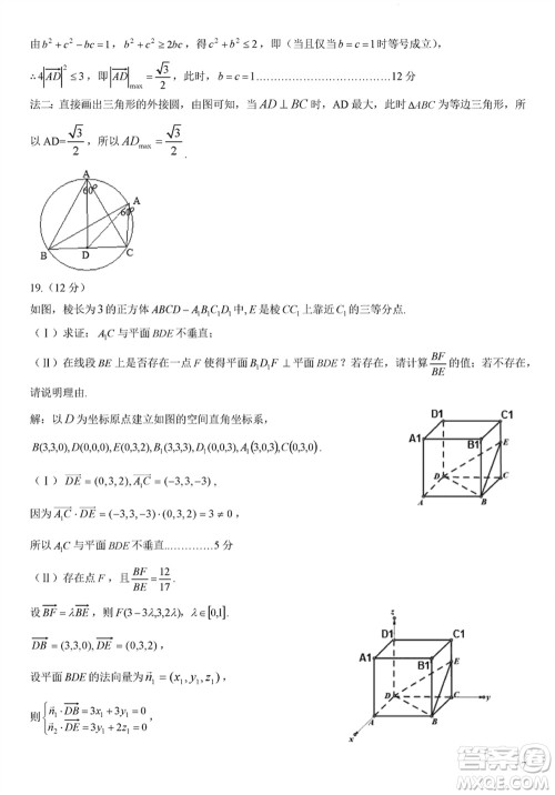 成都石室中学2024届高三下学期二诊模拟考试理科数学A卷参考答案