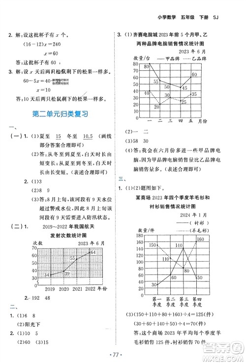 首都师范大学出版社2024年春53单元归类复习五年级数学下册苏教版参考答案