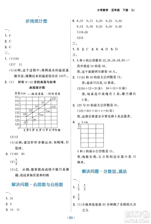 首都师范大学出版社2024年春53单元归类复习五年级数学下册苏教版参考答案