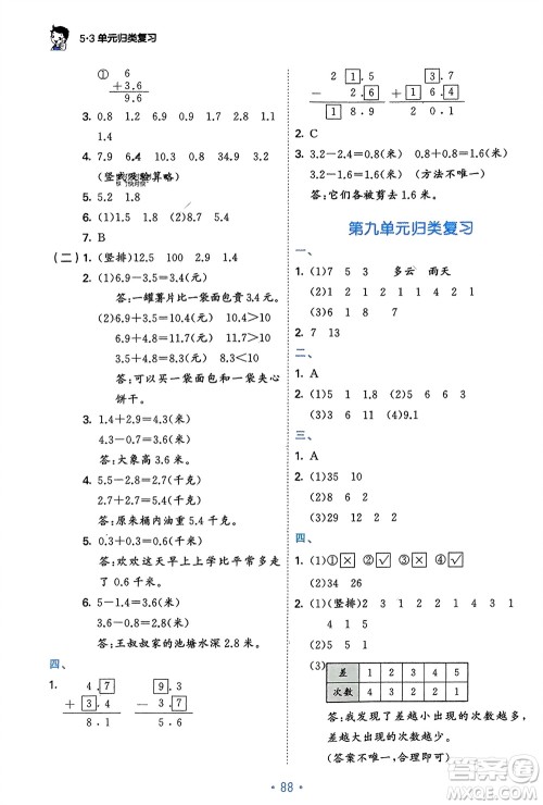 首都师范大学出版社2024年春53单元归类复习三年级数学下册苏教版参考答案 首都师范大学出版社2024年春53单元归类复习三年级数学下册苏教版参考答案