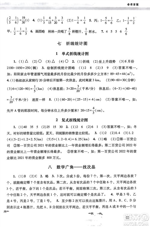 人民教育出版社2024年春新课程学习辅导五年级数学下册人教版参考答案