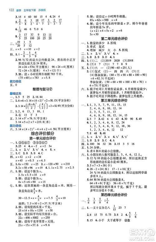 湖南教育出版社2024年春学法大视野五年级数学下册苏教版答案