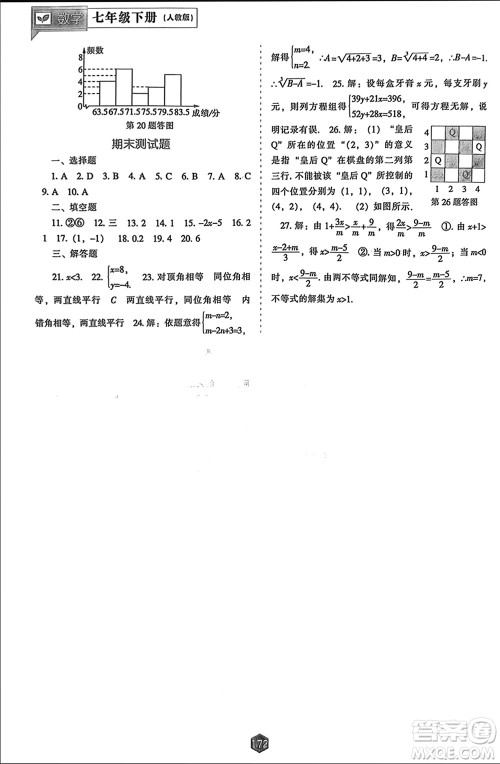 辽海出版社2024年春新课程能力培养七年级数学下册人教版参考答案