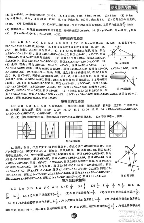 辽海出版社2024年春新课程能力培养七年级数学下册北师大版参考答案