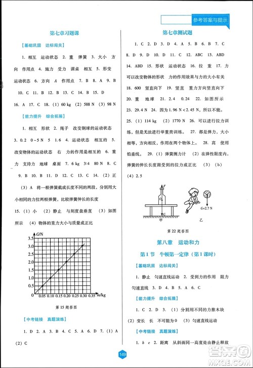 辽海出版社2024年春新课程能力培养八年级物理下册人教版D版大连专版参考答案