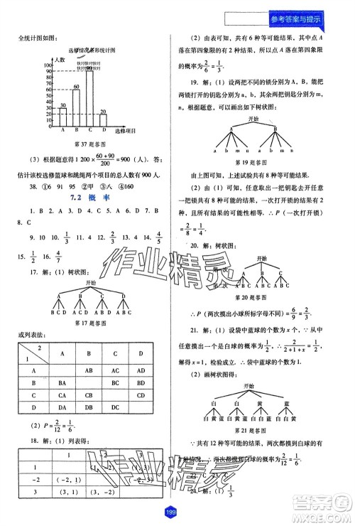 辽海出版社2024年春新课程能力培养九年级数学下册人教版D版大连专版参考答案