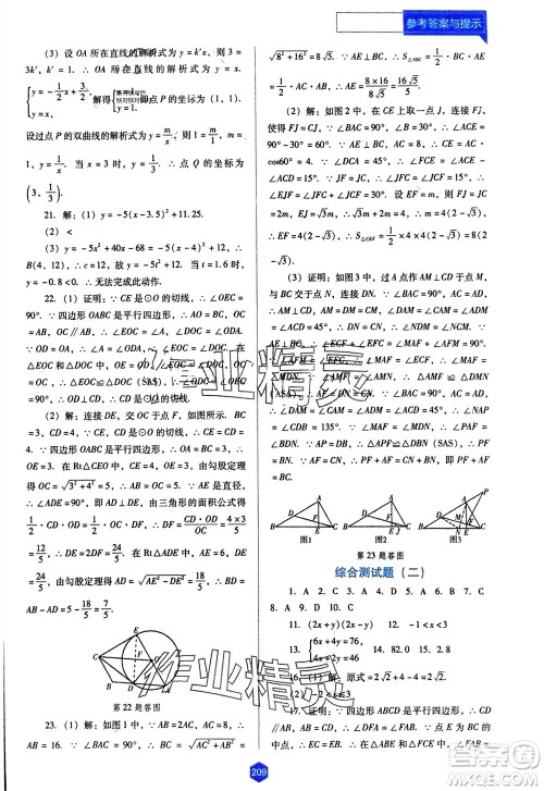 辽海出版社2024年春新课程能力培养九年级数学下册人教版D版大连专版参考答案