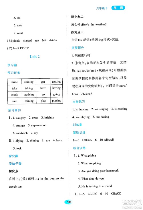 黑龙江教育出版社2024年春资源与评价六年级英语下册外研版黑龙江专版答案