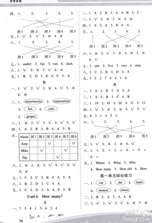 人民教育出版社2024年春新课程学习辅导三年级英语下册人教版参考答案