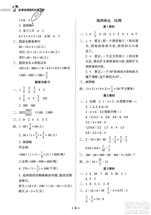 海南出版社2024年春新课程课堂同步练习册六年级数学下册苏教版参考答案