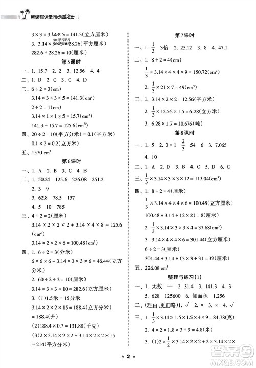 海南出版社2024年春新课程课堂同步练习册六年级数学下册苏教版参考答案