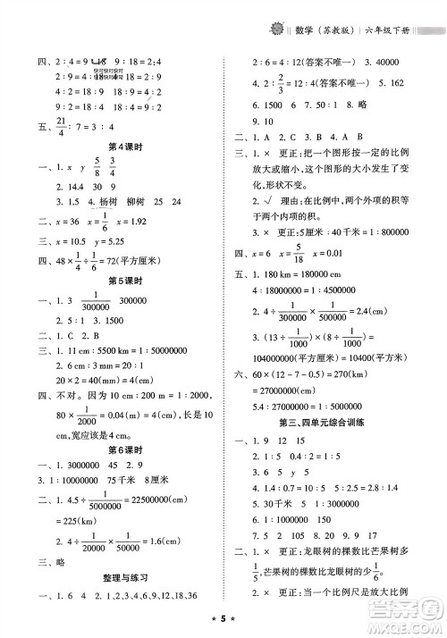 海南出版社2024年春新课程课堂同步练习册六年级数学下册苏教版参考答案