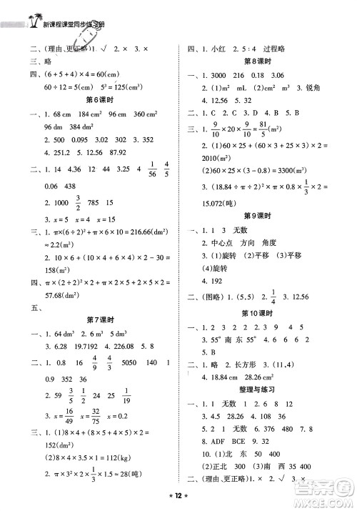 海南出版社2024年春新课程课堂同步练习册六年级数学下册苏教版参考答案