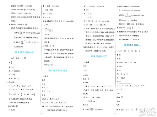 人民教育出版社2024年春小学同步测控优化设计六年级数学下册人教版新疆专版增强版答案