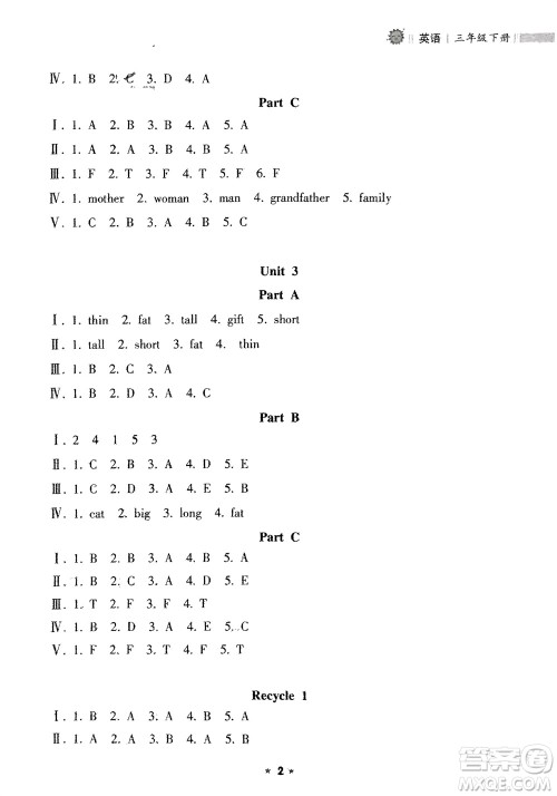 海南出版社2024年春新课程课堂同步练习册三年级英语下册人教版参考答案