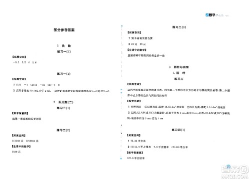 安徽少年儿童出版社2024年春新编基础训练六年级数学下册人教版答案