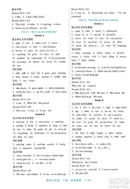 浙江工商大学出版社2024年春精彩练习就练这一本七年级英语下册通用版答案