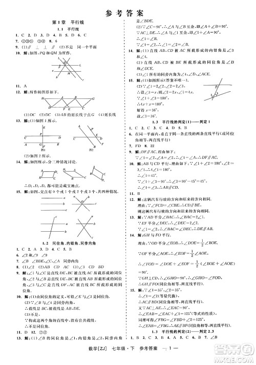 浙江工商大学出版社2024年春精彩练习就练这一本七年级数学下册浙教版答案