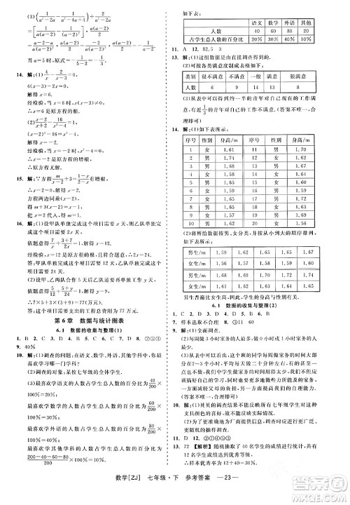 浙江工商大学出版社2024年春精彩练习就练这一本七年级数学下册浙教版答案