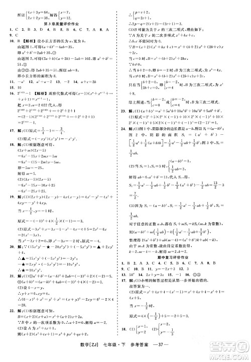 浙江工商大学出版社2024年春精彩练习就练这一本七年级数学下册浙教版答案