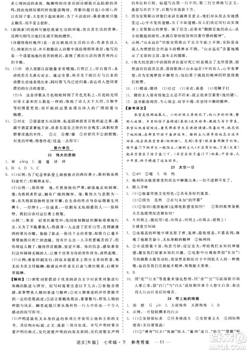 浙江工商大学出版社2024年春精彩练习就练这一本七年级语文下册人教版答案