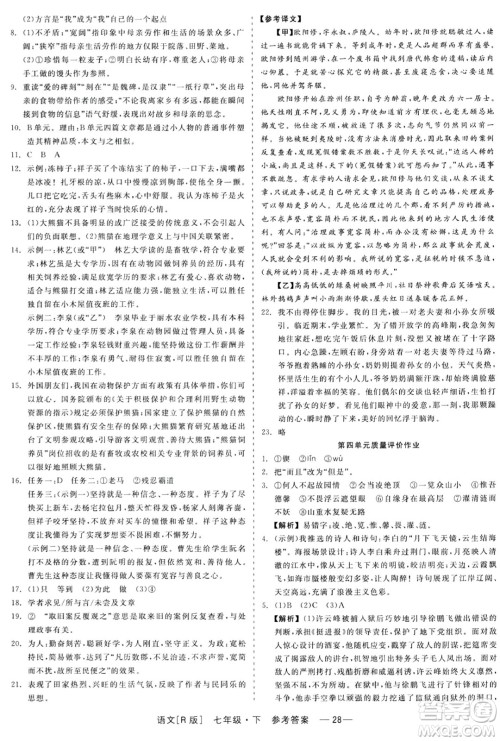 浙江工商大学出版社2024年春精彩练习就练这一本七年级语文下册人教版答案