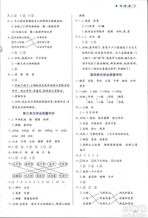 天津教育出版社2024年春学习质量监测二年级语文下册人教版参考答案 天津教育出版社2024年春学习质量监测二年级语文下册人教版参考答案