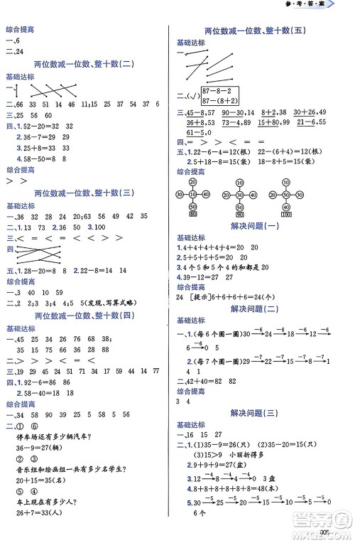 天津教育出版社2024年春学习质量监测一年级数学下册人教版参考答案