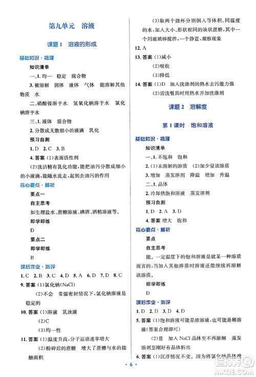 人民教育出版社2024年春人教金学典同步解析与测评学考练九年级化学下册人教版答案