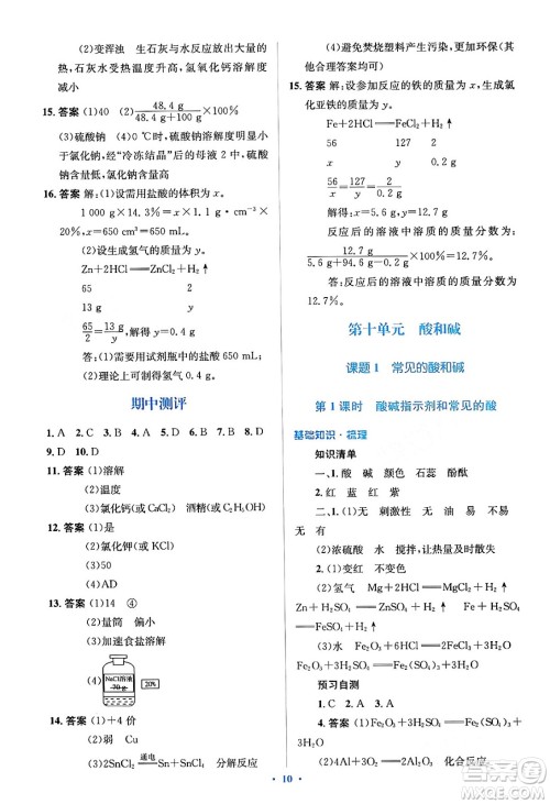 人民教育出版社2024年春人教金学典同步解析与测评学考练九年级化学下册人教版答案