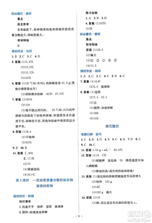 人民教育出版社2024年春人教金学典同步解析与测评学考练九年级化学下册人教版答案