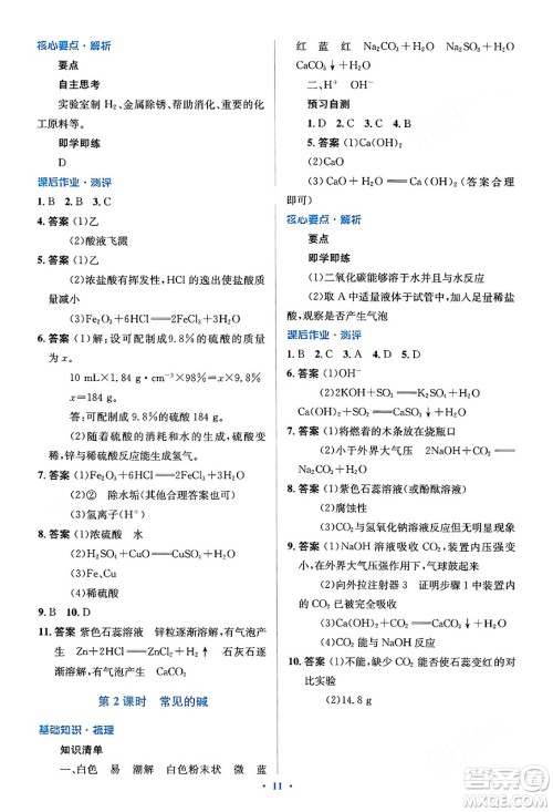 人民教育出版社2024年春人教金学典同步解析与测评学考练九年级化学下册人教版答案