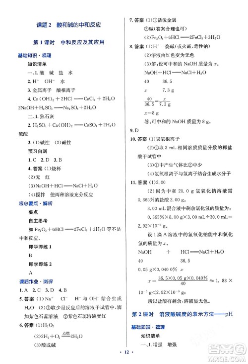 人民教育出版社2024年春人教金学典同步解析与测评学考练九年级化学下册人教版答案