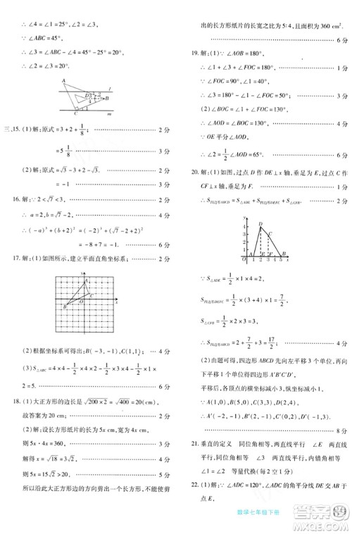 新疆青少年出版社2024年春优学1+1评价与测试七年级数学下册通用版答案