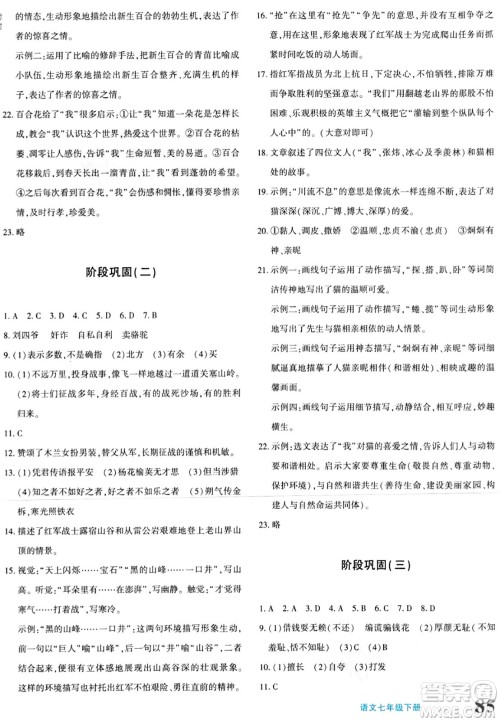 新疆青少年出版社2024年春优学1+1评价与测试七年级语文下册通用版答案 新疆青少年出版社2024年春优学1+1评价与测试七年级语文下册通用版答案
