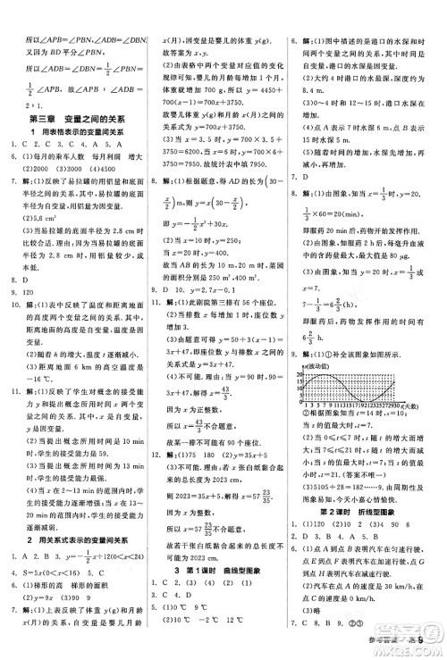 阳光出版社2024年春全品作业本七年级数学下册北师大版答案