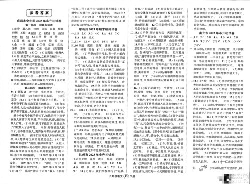 西安出版社2024年春状元成才路创优作业100分六年级语文下册人教版四川专版参考答案