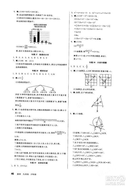 阳光出版社2024年春全品作业本九年级数学下册沪科版安徽专版答案