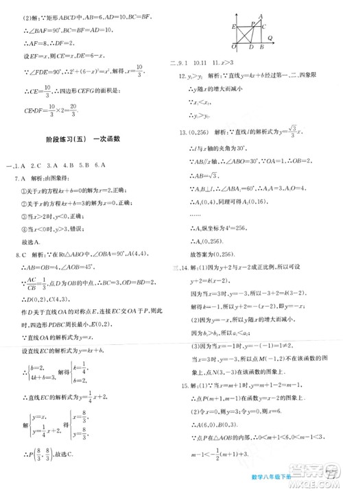 新疆青少年出版社2024年春优学1+1评价与测试八年级数学下册通用版答案