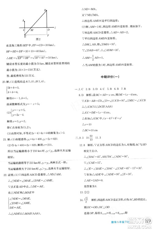 新疆青少年出版社2024年春优学1+1评价与测试八年级数学下册通用版答案