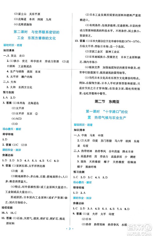 人民教育出版社2024年春人教金学典同步解析与测评学考练七年级地理下册人教版答案